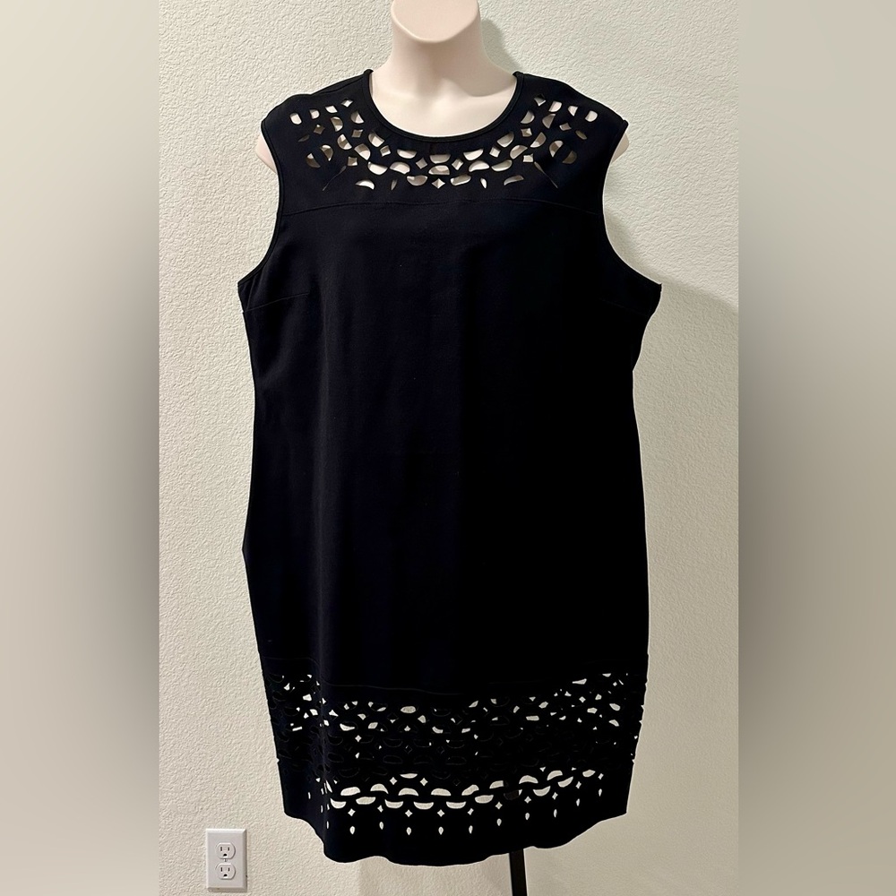 Womens Plus Size ModCloth Mystic Black Mesh Ponte Sheath Dress 4X 26W 28W